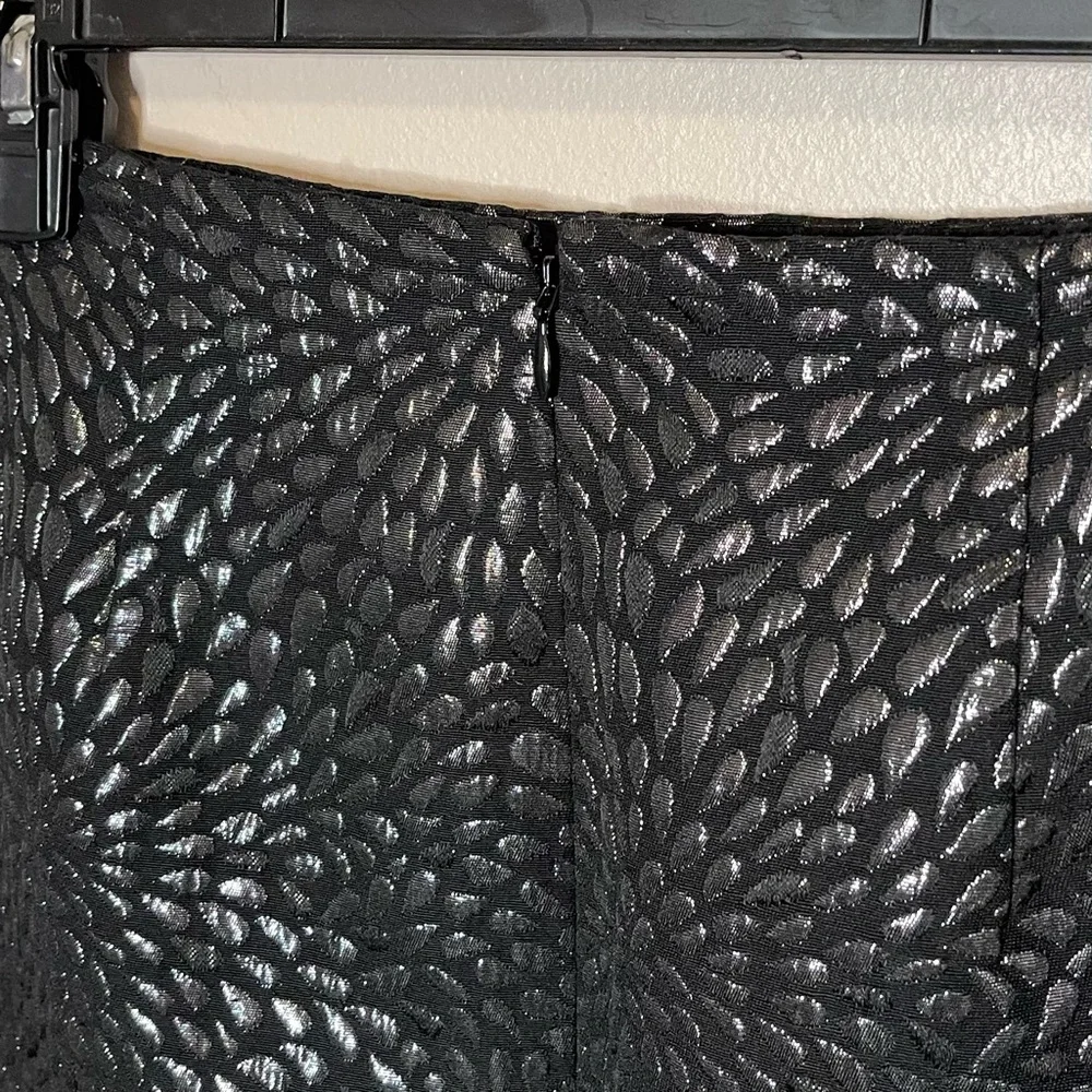 NWT LOFT Metallic Jacquard Embossed Faux Wrap Skirt (black) - 2